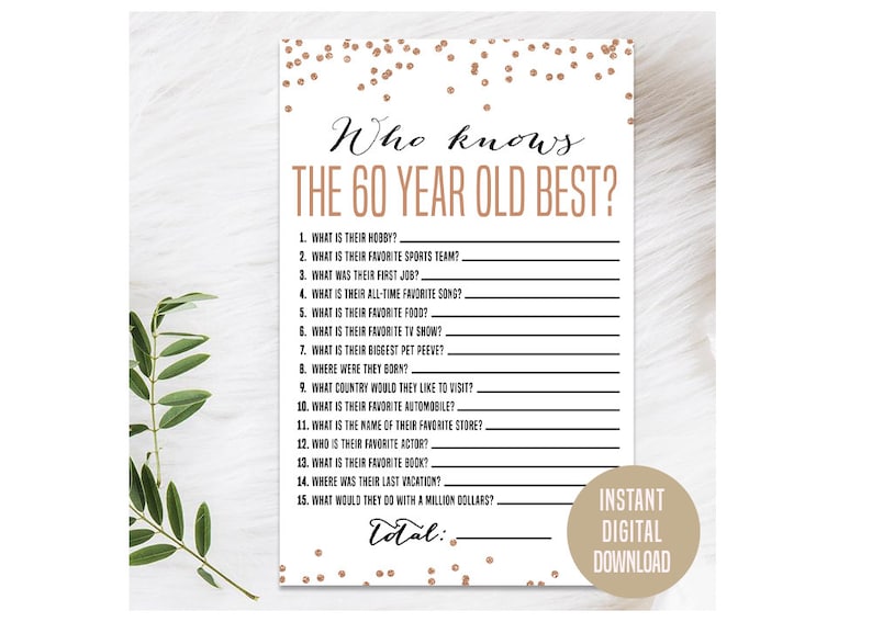 Rose 60th Birthday Game, Printable, 60th Birthday Party Activity, 60th ...