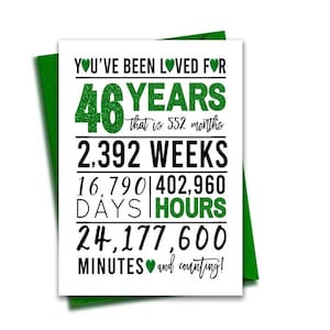 46e verjaardagskaart, afdrukbare verjaardagskaart, 46e verjaardag printables, wenskaart printables, groene 46e verjaardag, 46e hartverjaardag