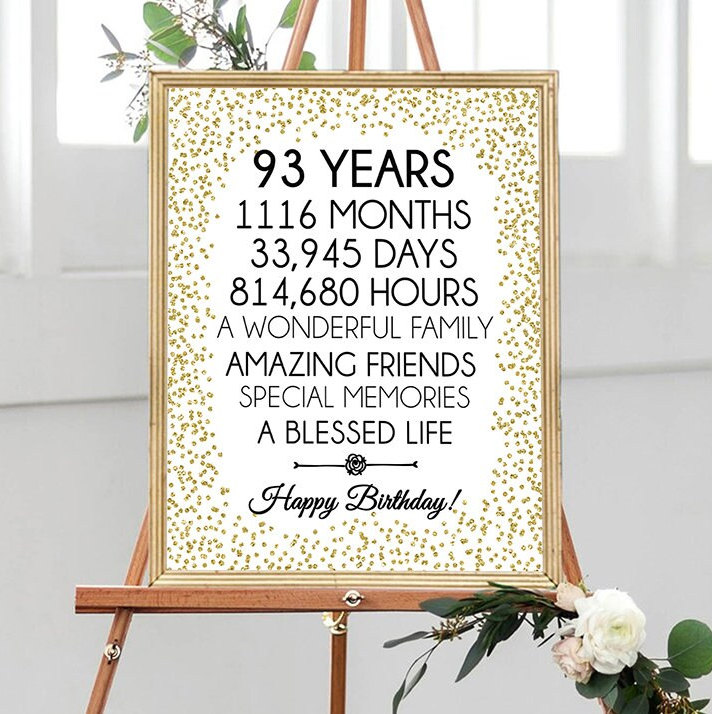 Happy 93rd Birthday, Printable, 8x10, 16x20, Cheers to 93 Years, 93rd ...