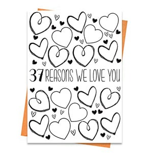 37. Geburtstagskarte, druckbare Geburtstagskarte, 37. Geburtstag Printables, Grußkarte Printables, 37 Gründe, warum wir dich lieben Geburtstagskartendateien