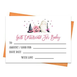 Bon upominkowy na Halloween dla dziecka, Karta upominkowa do wydrukowania, Bon upominkowy na baby shower, Karty upominkowe do wydrukowania, Karta okolicznościowa na Halloween, Dynia