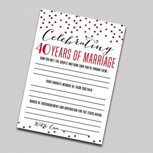 Printable anniversary party sheets - Ruby Red - 40th anniversary -Ruby Red Anniversary - 40th wedding anniversary game - printable