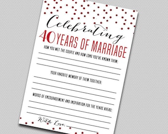 Printable anniversary party sheets - Ruby Red Glitter - 40th anniversary -Ruby Red Anniversary - 40th wedding anniversary game - printable