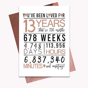 Rose Gold 13. Geburtstagskarte, druckbare Geburtstagskarte, 13. Geburtstag Printables, Grußkarte Printables, Rose 13. Geburtstag, 13th heart