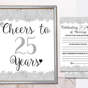 Paquete del 25.º aniversario de boda, juego del 25.º aniversario, hoja de actividades del 25.º aniversario, Saludos por 25 años, celebración de 25 años de matrimonio