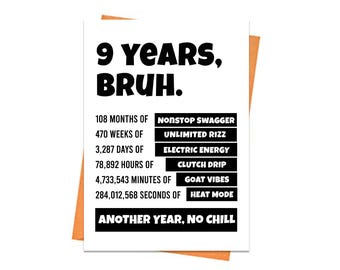 9th Bruh Birthday Card - 9th Teen Birthday Card - 9th BRUH Birthday Card Printable – Funny Teen Meme Slang – Level 9 Card – Digital File