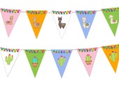 Llama Alpaca party banner, Cactus Party Banner, Printable birthday bunting, Cinco de mayo garland, Instant Mexican party banner, fiesta