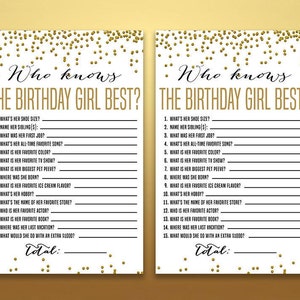 Who knows the birthday girl best, How well do you know the birthday girl, Birthday Quiz, Girl Birthday party game, Activity, Gold Birthday