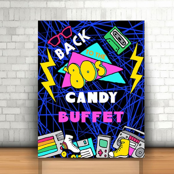 Retro Candy Buffet Sign, 4x6, 8x10, Printable Retro Party Sign, Back to the 80s, Throwback Birthday Party, Retro Party Decoration, Sweets