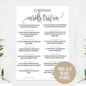 Curiosità sulle canzoni di Natale modificabili, Gioco a quiz sui canti natalizi, Quiz di Natale, Curiosità sulle vacanze per adulti stampabili, Canzoni natalizi divertenti per tutta la famiglia