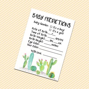 Baby Shower Games, Baby Predictions, Printable Fiesta Baby Shower Game, Succulent Baby Predictions, Cactus Boho Baby Predictions, Imprimable