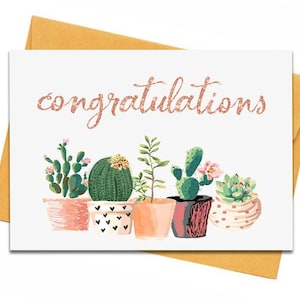 Rose Gold Glückwunschkarte, druckbare Grußkarte, Geburtstagskarte, Karte zum Abschluss, Hochzeitskarte, Kaktus Grußkarte, Succulent