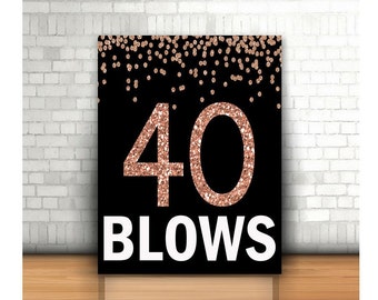 40th Birthday Sign, Rose Gold, 40 Blows, Funny 40th Birthday Decor, Fortieth Bday Party Candy Bar, Printable 40th, Rose Gold 40th Print