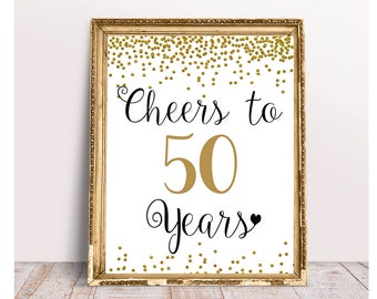 Cheers to 50 Years, 50th Birthday Sign, 50th Anniversary Sign, Gold confetti Birthday Party Decoration, Birthday décor, Cheers Banner , file