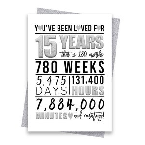 Silver 15th Birthday Card, Printable Birthday Card, 15th Birthday Printables, Greeting card printables, 15th birthday, 15th heart birthday