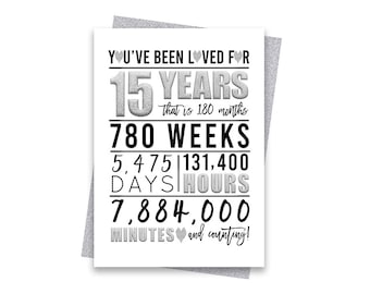 Silver 15th Birthday Card, Printable Birthday Card, 15th Birthday Printables, Greeting card printables, 15th birthday, 15th heart birthday