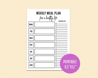 Wydrukuj tygodniowy plan posiłków, lista zakupów, tygodniowy planer menu, wydrukowany plan posiłków, tygodniowy plan posiłków, minimalistyczny plan posiłków, fitness