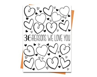 36. Geburtstagskarte, druckbare Geburtstagskarte, 36. Geburtstag Printables, Grußkarte Printables, 36 Gründe, warum wir dich lieben Geburtstagskartendateien