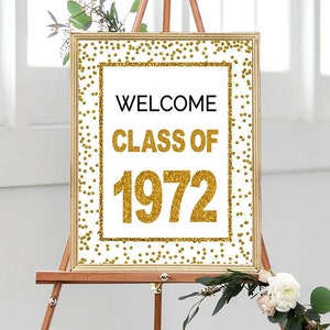 Clase de oro de 1972 Cartel IMPRIMIBLE, 8x10, 16x20, 18x24, Clase de 72 Signo IMPRIMIBLE, Reunión de 50 años, Signo de bienvenida de la reunión de la escuela secundaria