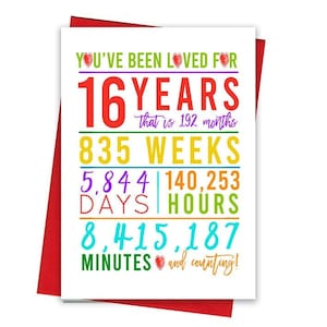 16e anniversaire carte, carte d’anniversaire imprimable, 16e anniversaire imprimables, cartes de voeux imprimables, arc-en-ciel 16e anniversaire, 16e anniversaire de coeur