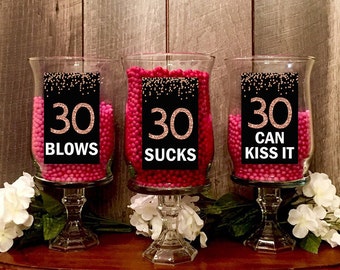 Rose Gold 30th Birthday PRINTABLE Table Decoration, 30 Sucks, 30 Blows , 30 Can Kiss It, 30th Birthday Decor,  30th Birthday DIGITAL Signs