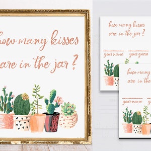 Quanti baci ci sono nel segno e nel biglietto del barattolo, gioco Quanti baci, gioco Fiesta Shower, download del gioco Cactus Bridal Shower, addio al nubilato