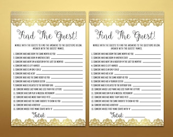 Gold Find the Guest Game, Bridal Shower Game, Gold Lace Game, Gold Birthday Game, Wedding Shower Game, Printable Lace Find The Guest files