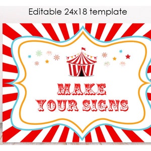 Editable Carnival Party Sign, Printable, Circus Tent Sign, Circus Birthday Decoration, Instant Carnival Party Decor,, Carnival Signs