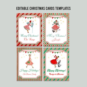 Cartoline di Natale modificabili, stampabili, cartoline natalizie per casalinghe, bella cartolina per signore della metà del secolo, modello di biglietto di Natale retrò, Corjl