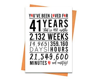 41st Birthday Card, Printable Birthday Card, 41st Birthday Printables, Greeting card printables, red 41st birthday, 41st heart birthday,file