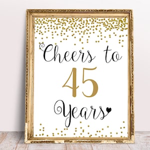 Cheers to 45 Years, 45th Birthday Sign, 45th Anniversary Sign, Gold confetti Birthday Party Decoration, Birthday décor, Cheers Banner , file