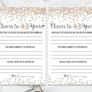 Rose Gold 43rd Birthday Party Game, Cheers to 43 Years Party Game, 43rd Birthday Party Printable, 43rd Birthday Party, Gold Party Activity