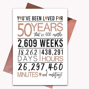 Rose Gold 50th Birthday Card, Printable Birthday Card, 50th Birthday Printables, Greeting card printables, rose 50th birthday, 50th heart