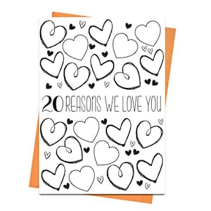 Carte du 20e anniversaire, carte d’anniversaire imprimable, imprimables du 20e anniversaire, imprimables de cartes de vœux, 20 raisons pour lesquelles nous vous aimons fichiers de cartes d’anniversaire