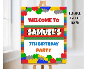 Editable Building Blocks Birthday Welcome Sign, Building Blocks Party Poster, Building Bricks Welcome Sign, Building Blocks Template, Decor