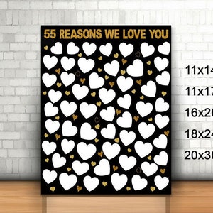 Gold 55 Reasons We Love You, 11x14, 11x17, 16x20, 18x24, 20x30, Birthday Gift For Her, 55 birthday gift, printable 55 reasons, digital print