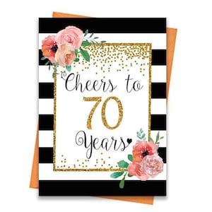 Biglietto per il 70° compleanno, Biglietto di compleanno stampabile, Stampabili floreali per il 70° compleanno, Biglietti d'auguri stampabili, 70° compleanno dorato, Biglietto per il 70° compleanno