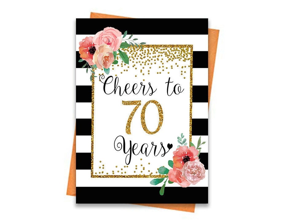70th Birthday Card, Printable Birthday Card, Floral 70th Birthday ...