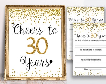 Cheers To 30! 10 Pack Gold Glitter 30th Birthday Table Centerpieces - Double Sided Number 30 Toppers With Sticks