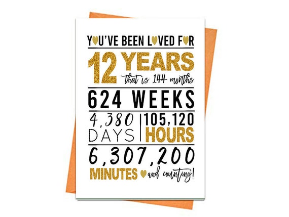 Gold 12th Birthday Card Printable Birthday Card 12th - Etsy