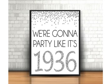 85th Birthday, Cheers to 85 Years, Happy 85th Birthday, 85th Birthday Sign, 85th Anniversary Sign, Silver Birthday Party Decoration, 1936