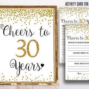 30e verjaardagsfeestpakket, VOOR HEM, 30e verjaardagsteken en gamekaart, 30e verjaardagsactiviteitenblad, Proost op 30 jaar, Gouden verjaardagspakket