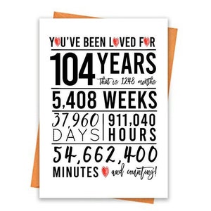 104e verjaardagskaart, afdrukbare verjaardagskaart, 104e verjaardag printables, wenskaart printables, rode 104e verjaardag, 104e hartverjaardag