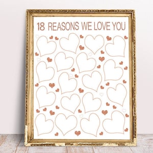Rose Gold 18 Reasons We Love You, 8x10, 11x14, 16x20, Birthday Gift For Her, 18 birthday gift, printable 18 reasons, Rose Gold 18th Birthday
