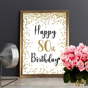 Gelukkige 80e verjaardag, Cheers to 80 Year, 80e verjaardag teken, 80e verjaardag teken, gouden confetti verjaardagsfeestje decoratie, verjaardag decor