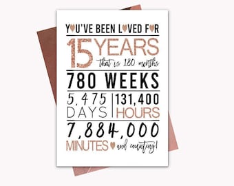 Rose Gold 15th Birthday Card, Printable Birthday Card, 15th Birthday Printables, Greeting card printables, red 15th birthday, 15th heart
