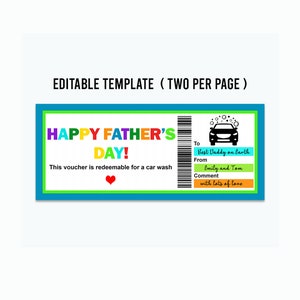 Vaderdag Car Wash-cadeaubon, afdrukbare sjabloon, certificaat, kaart, coupon voor papa, beste vadercadeau voor vaderdag, last-minute cadeau
