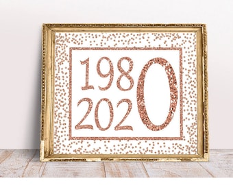 Rose Gold 40th Birthday, Cheers to 40 Years, 40th Birthday Sign, 40th Anniversary, Rose Gold Birthday Sign, Happy 40th Birthday, 1980 print