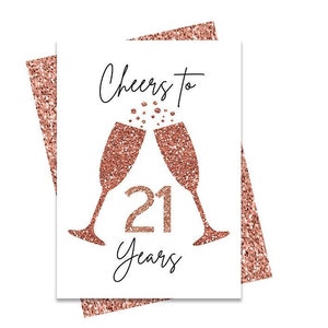 Carte d'anniversaire 21 ans en or rose, carte d'anniversaire imprimable, Bravo à vos 21 ans, imprimables 21e anniversaire, imprimables cartes de voeux, rose 21
