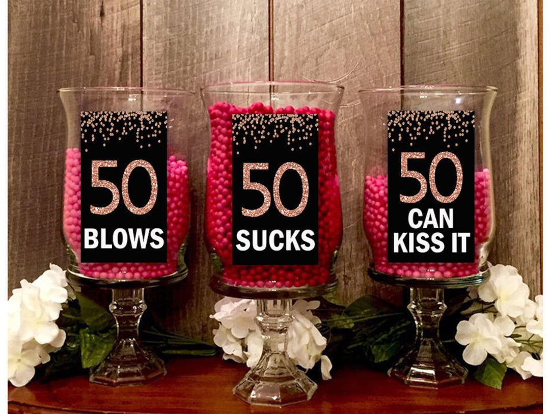 Rose Gold 50th Birthday PRINTABLE Table Decoration, 50 Sucks, 50 Blows ...